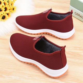 Giày Lười Cotton Lót Lông Cừu Dày Dặn Ấm Áp Chống Trượt Thời Trang Dành Cho Phụ Nữ Độ Tuổi Trung Niên