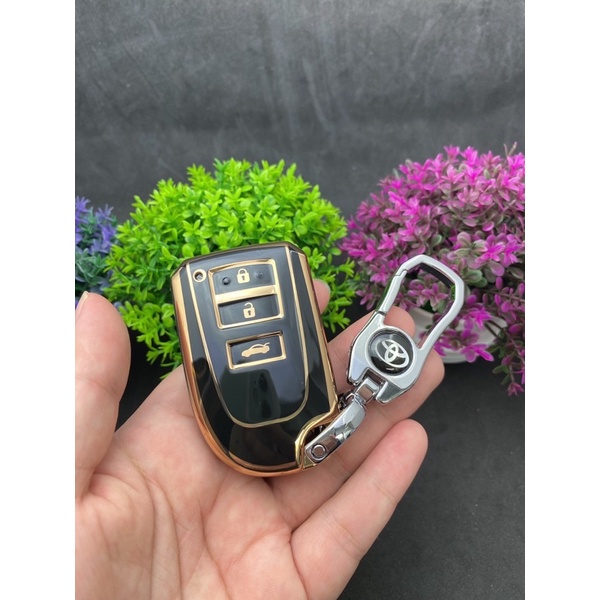 Bao chìa khóa Đen Vàng- Ốp chìa khóa  TPU Đen Vàng xe ô tô Toyota vios thông minh
