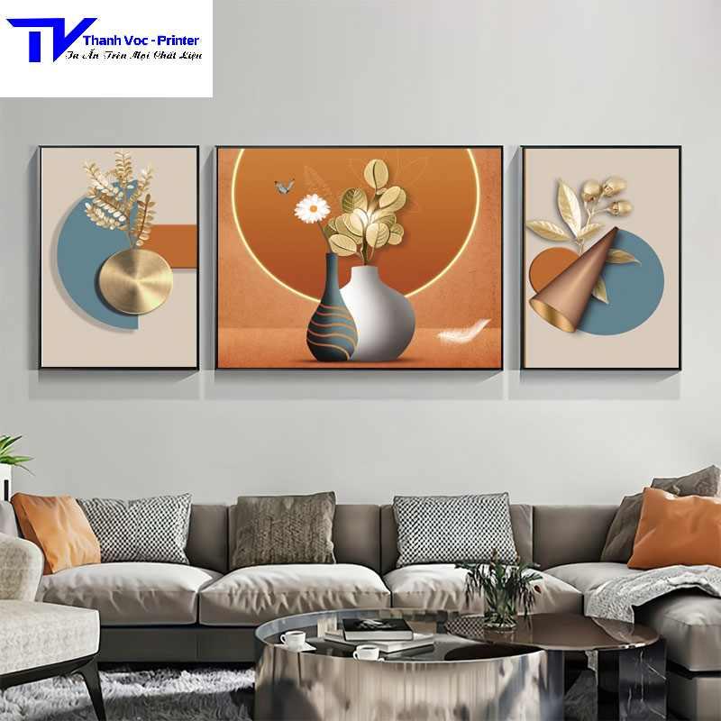 Tranh Treo Tường Bình Hoa , Tranh Tráng Gương ( Bộ 3 Tấm 2 Bé 1 To )