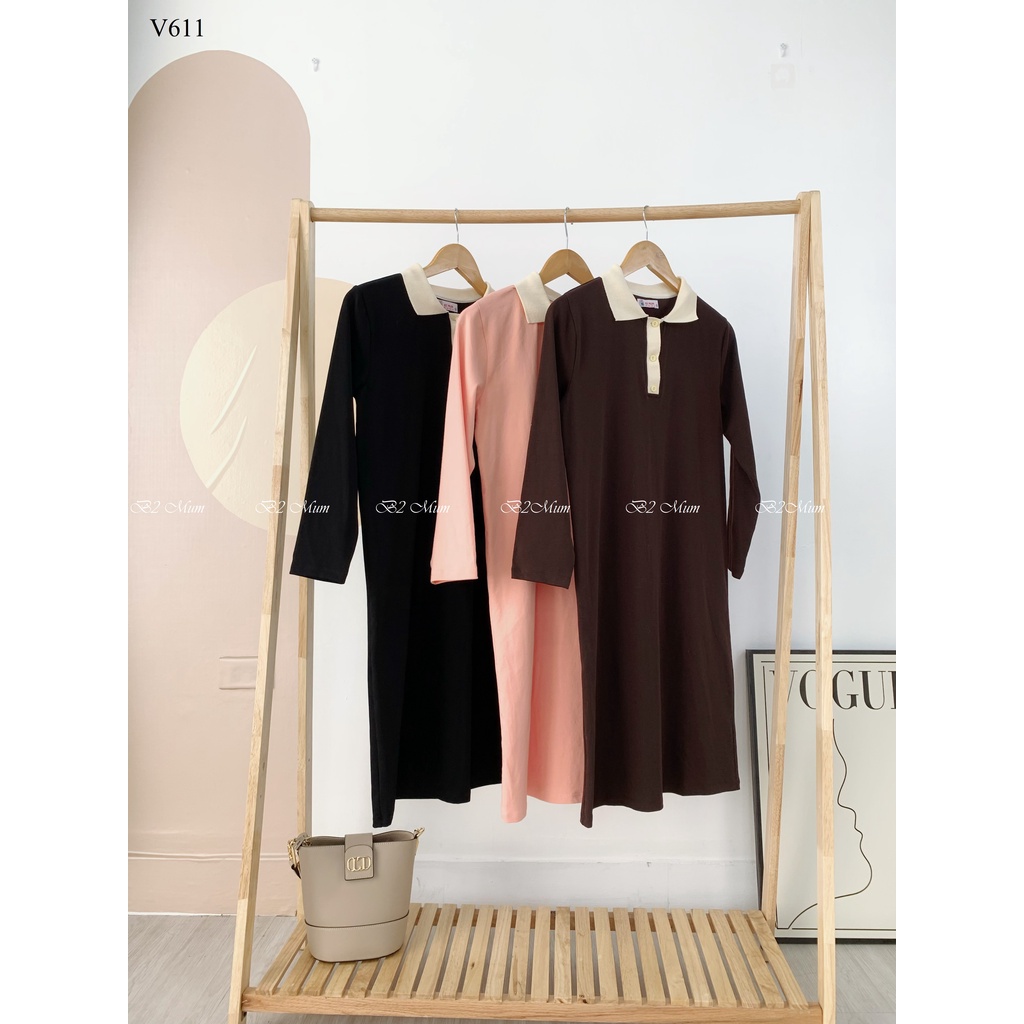 Đầm bầu thu đông B2 Mum chất zip dày dặn nặng tay cổ polo năng động V611