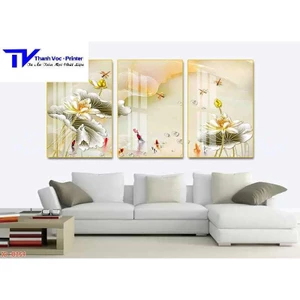 Bộ 3 Tranh Hoa Sen , Tranh Tráng Gương Treo Tường ( Bộ 3 Tấm )