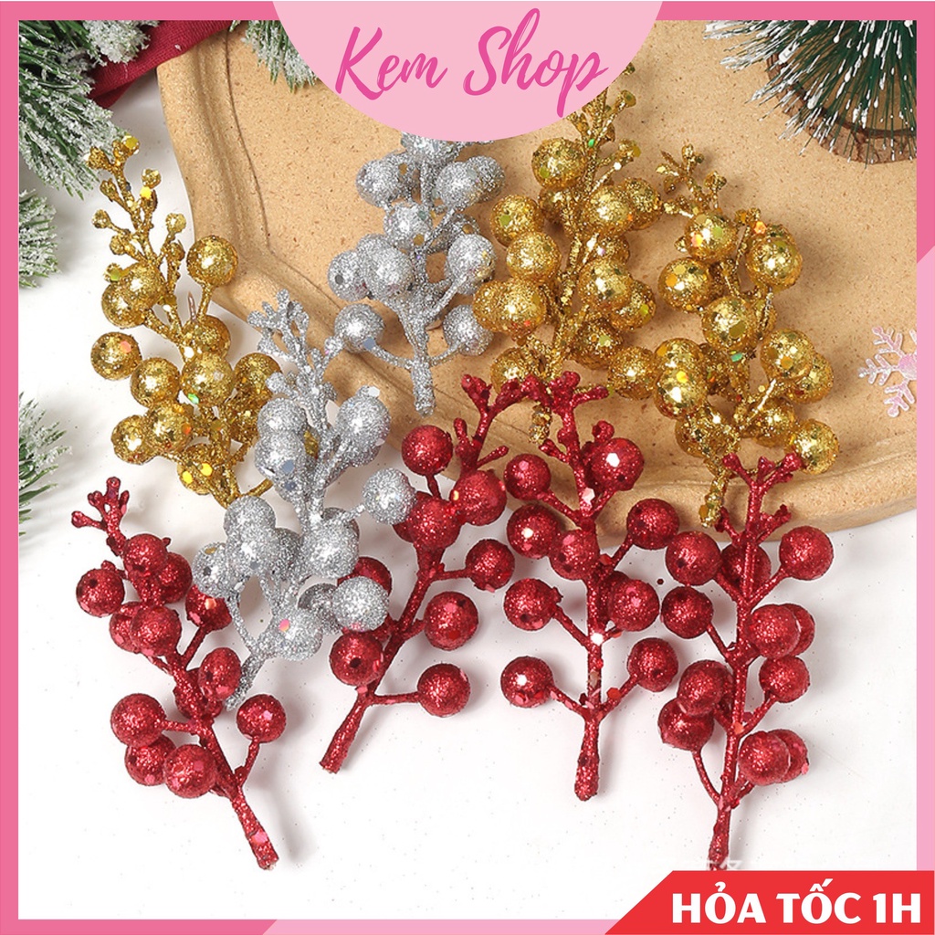 Cành sung nhũ kim tuyến loại đẹp trang trí tháp bánh oản, trang trí Noel vòng nguyệt quế - Kem Shop K323