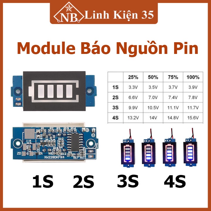 Mạch hiển thị mức năng lượng pin 1S/2S/3S/4S module cảm biến đo dung ...