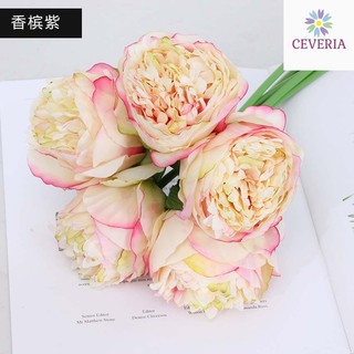 Bó hoa đại đóa trà Mẫu đơn PEONY bông to 10 cm cao 32 trang trí từ lụa cao cấp rất sang trọng