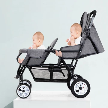 Xe đẩy đôi Xe đẩy hai trẻ em Xe đẩy trẻ em lớn có thể gập lại và di động ngồi trước và sau có thể gập lại-Xe đẩy đôi/Xe