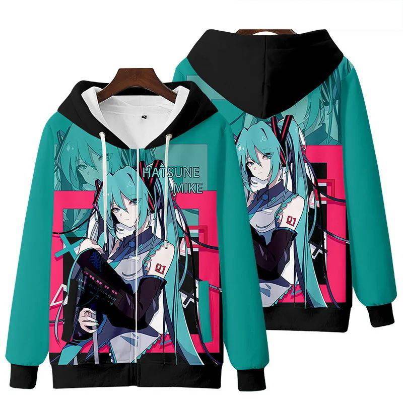 Gn Hatsune Miku Áo Unisex Top Dài Tay Dây Kéo Áo Anime Thường Ngày Rời Đồ Họa Áo Ngoài Plus SIze NG