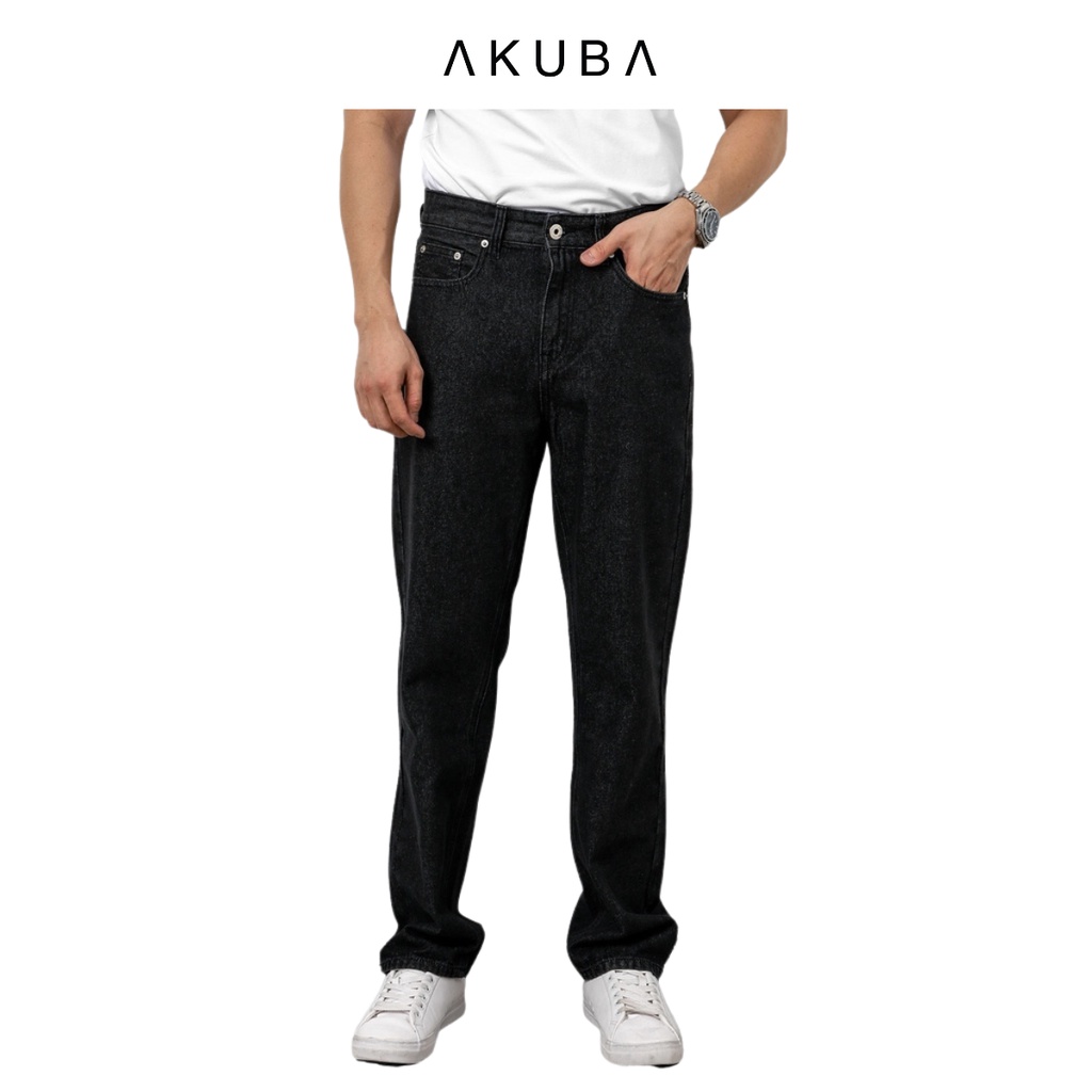 Quần jeans nam dài AKUBA form reugular, dáng quần rộng, quần baggy ống đứng chất cao cấp | 01U0572