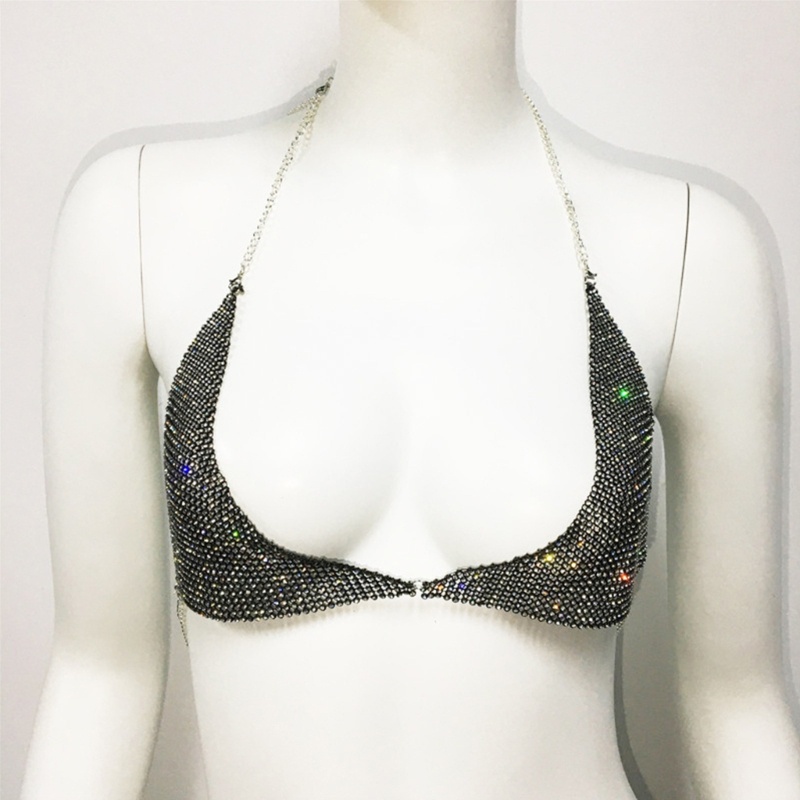 KIN Kim Cương Giả Lưới Áo Lót Dây Xích Lấp Lánh Bikini Cơ Thể Trang Sức Bãi Biển Hộp Đêm Camisole