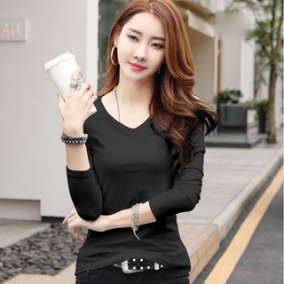 Áo giữ nhiệt thun nữ cổ tim tay dài vải cotton đẹp, dễ mặc dễ phối đồ, mặc bốn mùa