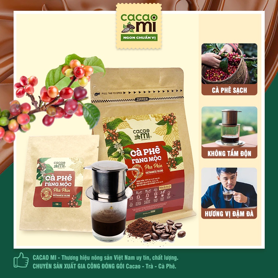 Ảnh Cà phê nguyên chất rang mộc Cacao Mi blend Robusta Arabica đậm đà cafe pha phin thơm ngon 15g-250g 1