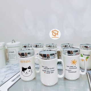 Cốc Nắp Sứ Nắp Có Gương Soi Nhiều Hoạ Tiết Cam Homeware