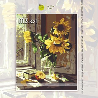 Tranh số hóa tự tô màu Madoca có khung 40x50cm Hướng dương đơn T01
