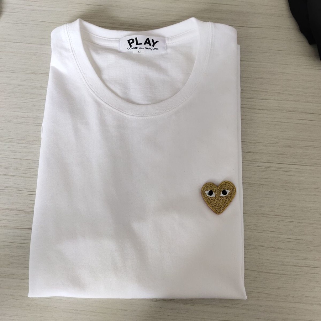 CDG PLAY thêu tình yêu Áo nam nữ màu đen trắng cotton nguyên chất cặp đôi sinh viên tay ngắn