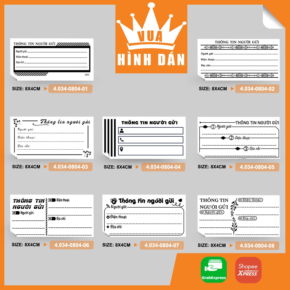 Set 50/100 sticker THÔNG TIN NGƯỜI GỬI (8x4cm) (4.034) - tem đa năng ...