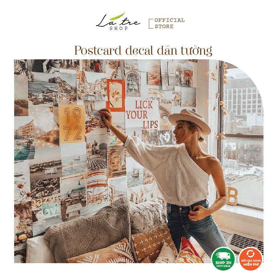 Postcard decor dán tường Lá Tre Shop decal vintage sticker cute trang ...