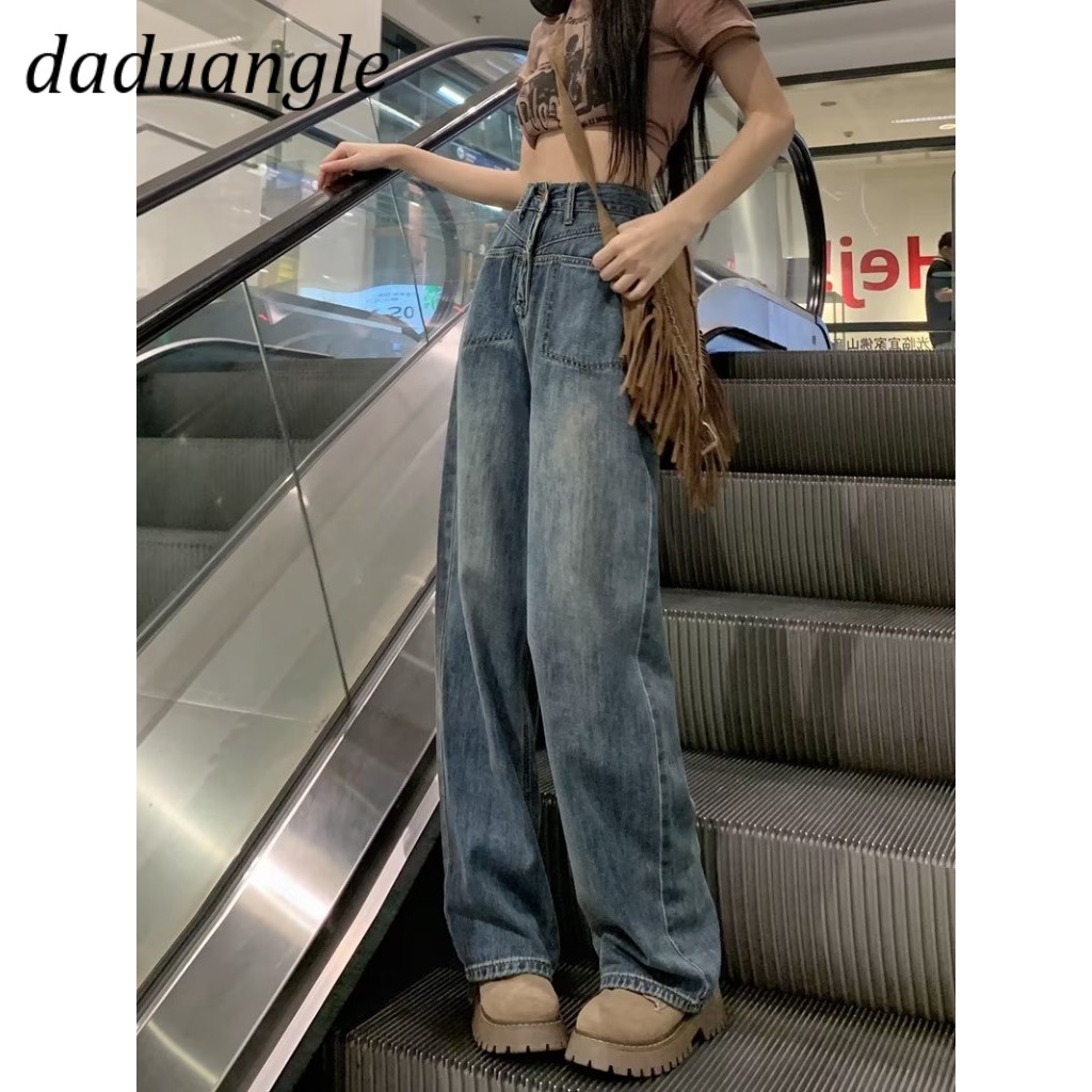 Ảnh Quần jean DADUHEY lưng cao ống suông rộng có túi đảo ngược giặt sờn phong cách Mỹ mới dành cho nữ 4