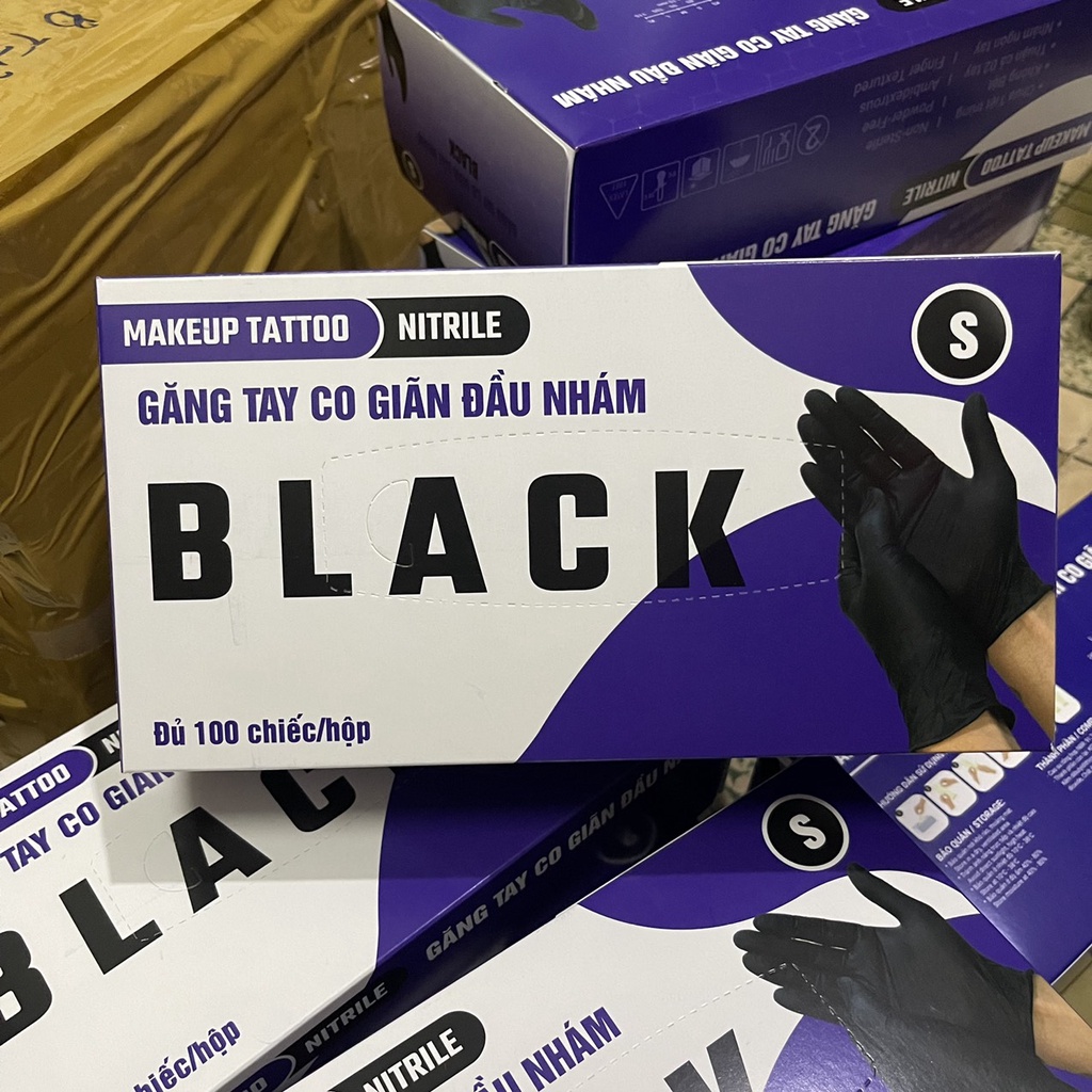 Găng tay đen không bột co giãn 4 chiều - Hộp 100 Cái