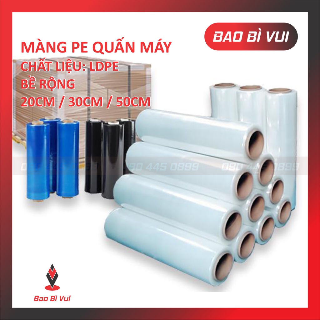 Màng PE quấn máy, pallet tiết kiệm khổ 20 cm/30 cm/ 50 cm - BAO BÌ VUI