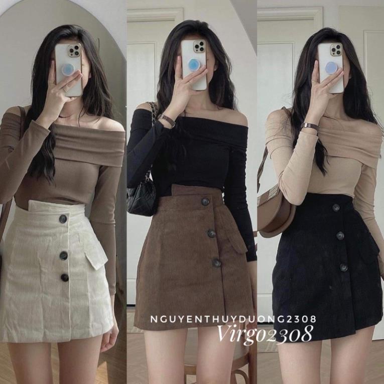 Áo trễ vai tay dài thun gân tôn dáng hot thu đông - AO01