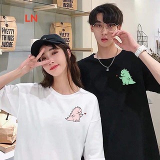 Áo thun unisex cặp đôi in hình khủng long bắn tim dễ thương, áo phông couple form rộng tay lỡ chất vải mềm mịn mát