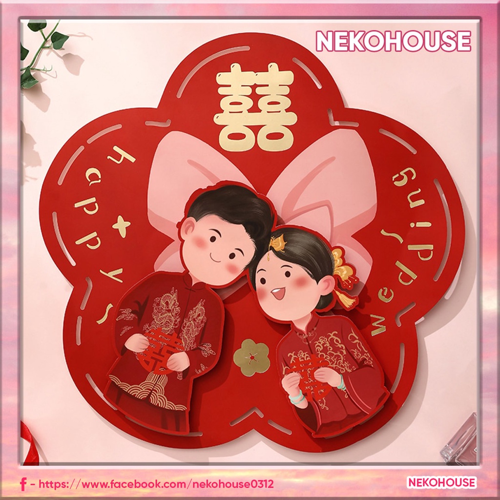 Chữ Hỷ 3D Cô dâu Chú Rể hoạt hình Chibi dễ thương trang trí Phòng Cưới ...