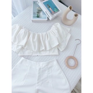 Áo croptop bẹt vai bèo xinh chạy nhún sao ôm đen trắng đẹp VANISA A100