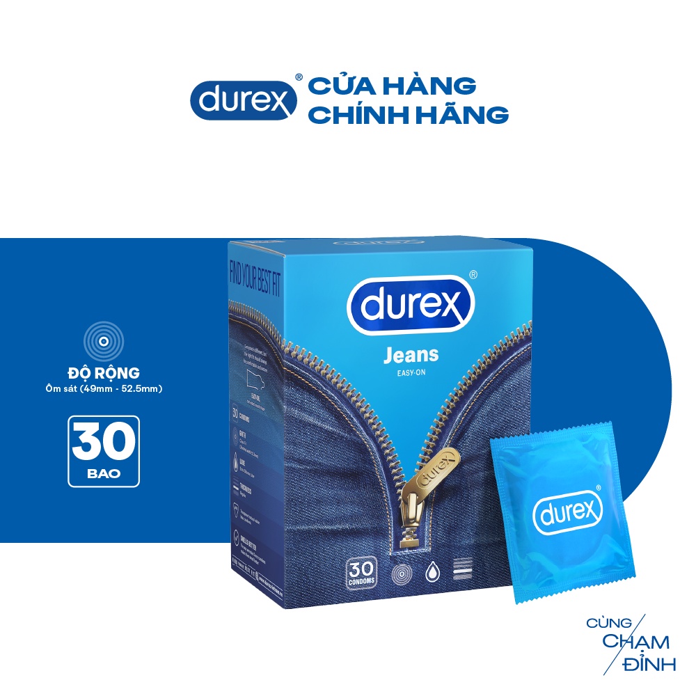 Ảnh Bao cao su Durex Jeans cơ bản, bôi trơn, size 52.5mm, hộp 30 bao 2