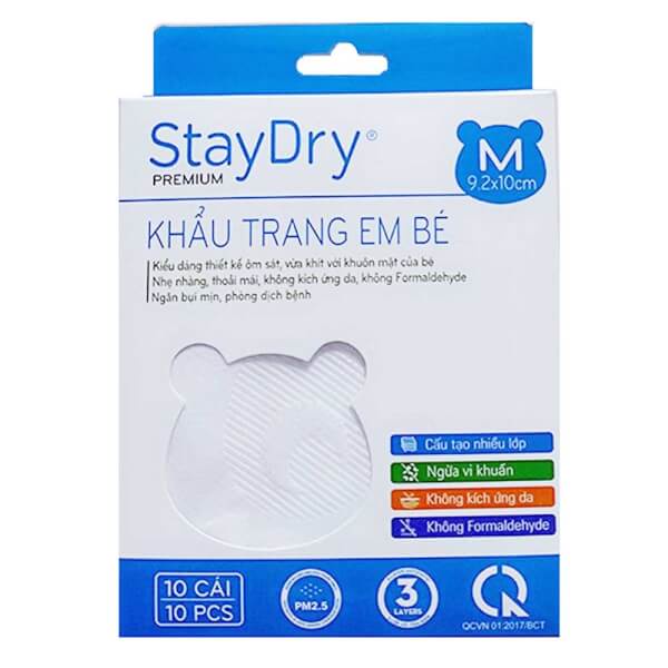 Khẩu trang y tế cho em bé StayDry Premium hộp 10 cái - hanzomart