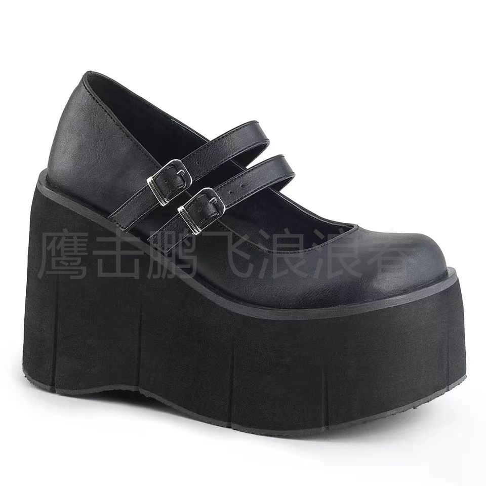 Mary Jane Giày 2022 Sản Phẩm Mới Da Khóa Dây Đeo Phong Cách Gothic Nêm Giày Nữ Hot Girl Punk Phong Cách Giày Nữ