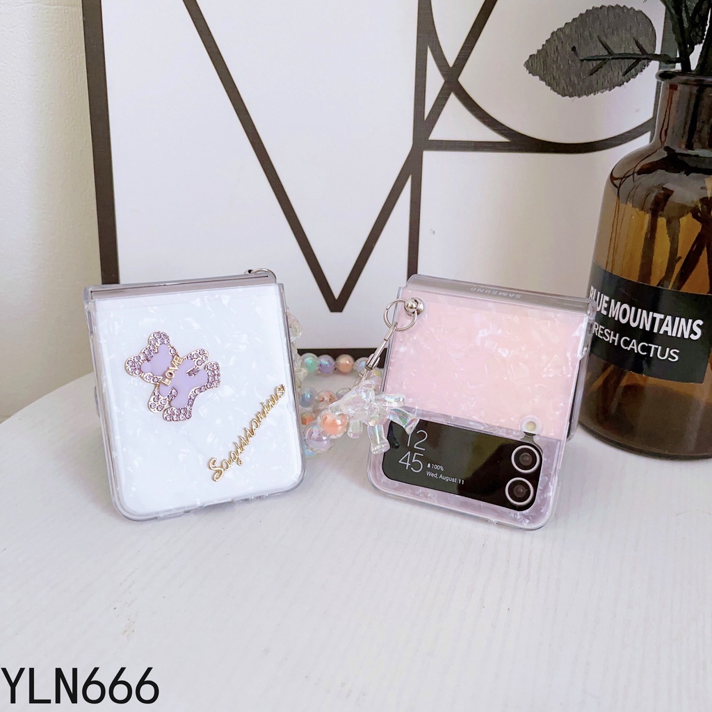 Gấp Thiết Kế Đơn Giản Ốp Lưng Điện Thoại Samsung Galaxy Z Flip 3 4 Thời Trang Dễ Thương Đính Hạt Vòng Tay Vỏ Cho Z Flip3 Z Flip4 5G Trong Suốt Chống Trầy Xước Bảo Vệ