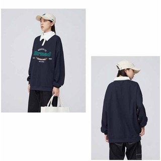 Áo Sweater Polo Nỉ Nam Nữ Unisex Dài Tay Brnad cặp đôi 3 màu Xanh Trắng Nâu L