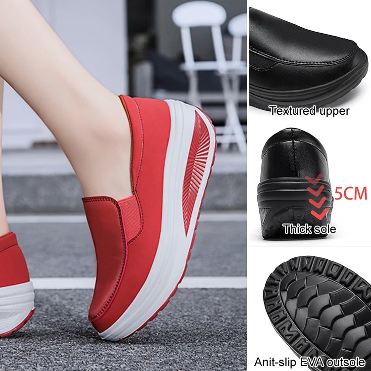 Giày nữ da trơn đế bằng tăng chiều cao 5cm dáng thể thao êm mềm