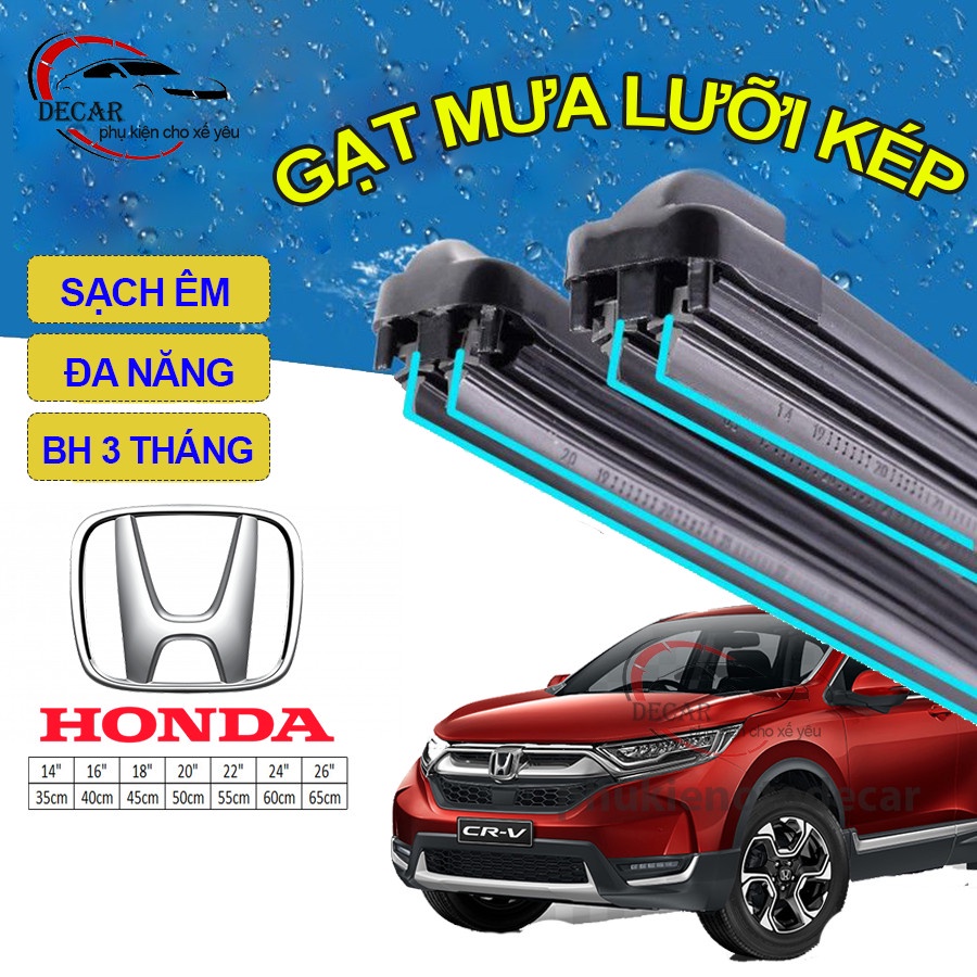 Gạt mưa lưỡi kép cao cấp, bộ cần gạt kính nước mưa 2 lưỡi khung mềm ô tô HONDA CITY, CR-V, CIVIC