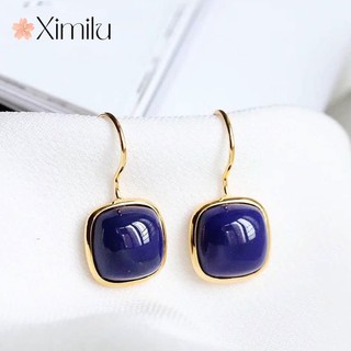 ♥Nguyên Bản Retro Tự Nhiên Lapis Lazuli Bông Tai Dài Phù Hợp Với Nữ Móc Tai Tinh Tế Vuông Trang Sức