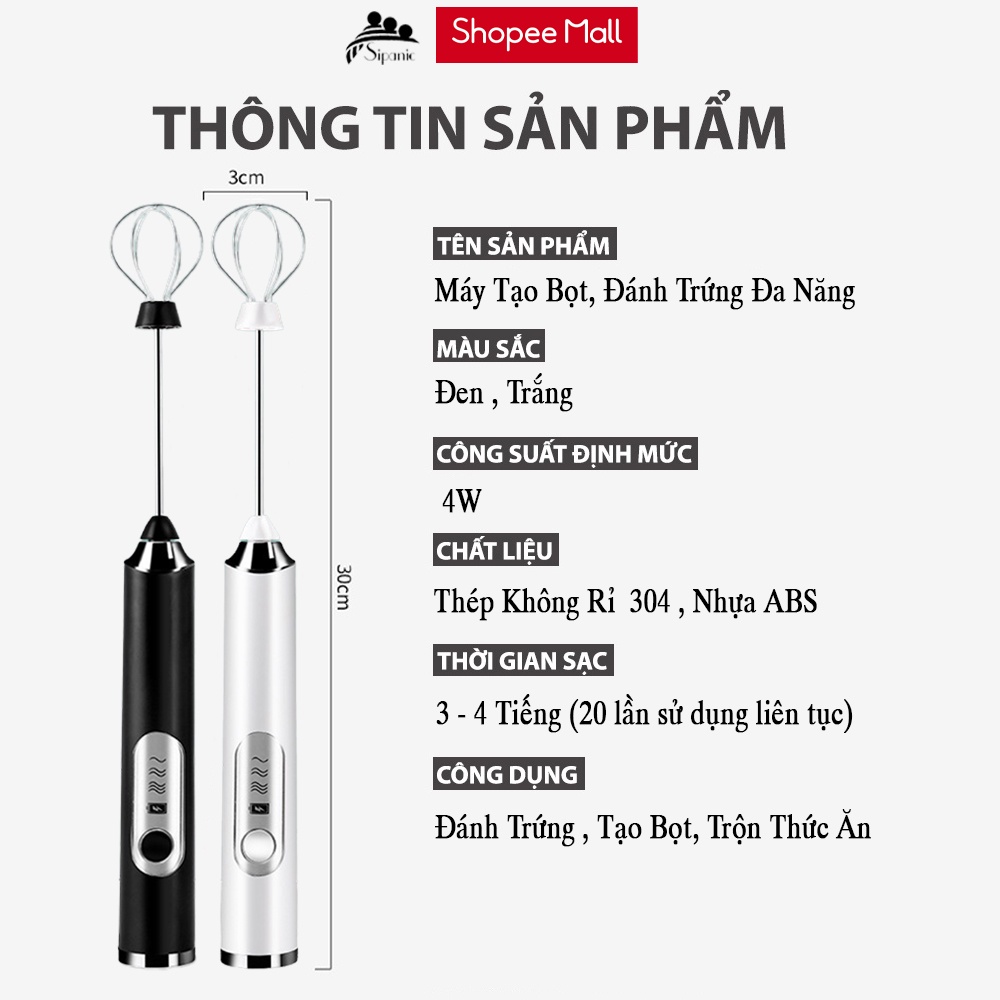 Ảnh Máy đánh bọt cà phê, Sipanic đánh trứng cầm tay mini không dây đa năng 3 chế độ,pin sạc 1200mAh 3