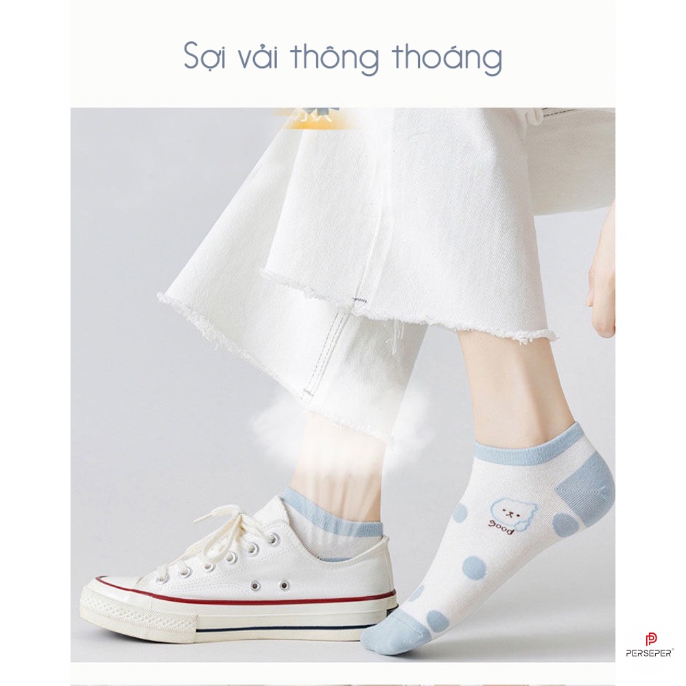Tất vớ nữ cổ ngắn chất liệu cotton co giãn 4 chiều, set 5 đôi dễ phối đồ - Ekiu Shop