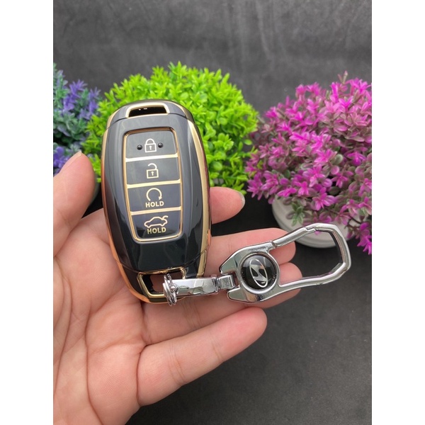 Bao chìa khóa Đen Vàng- Ốp chìa khóa  TPU Đen Vàng xe ô tô Huyndai accent loại 4 nút