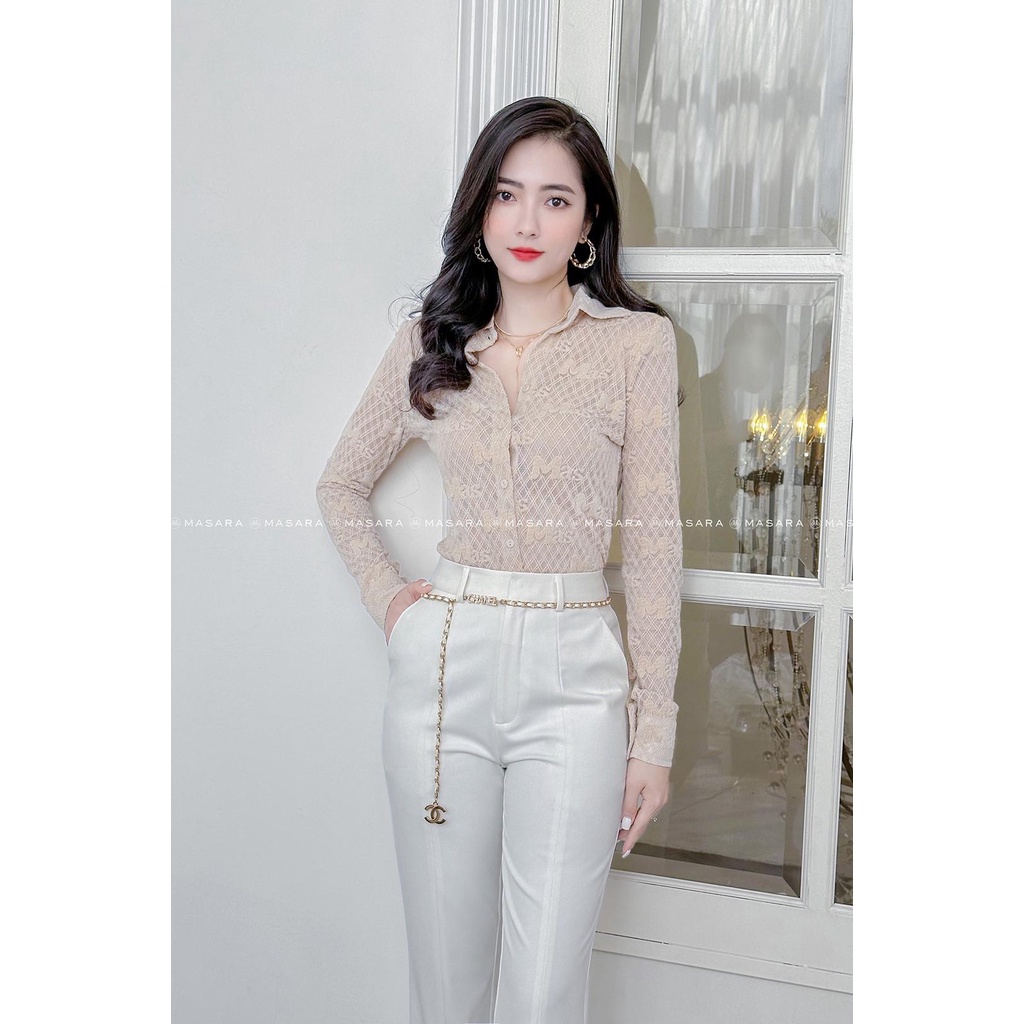 Áo sơ mi MASARA ren mas màu kem quyến rũ MA284