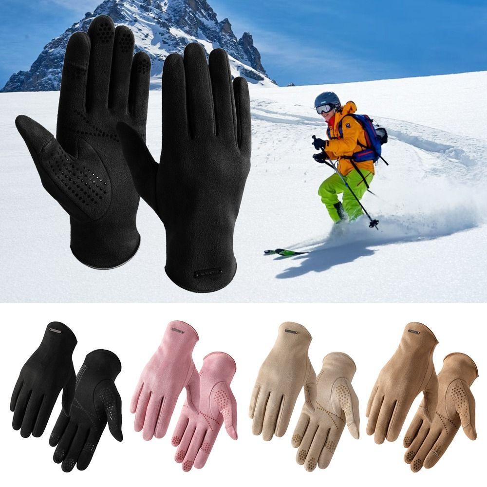 Găng Tay Da Lộn Hobbyin Cho Xe Đạp Ngoài Trời - Ấm Áp Mùa Đông, Chạm Màn Hình & Chống Trơn Trượt