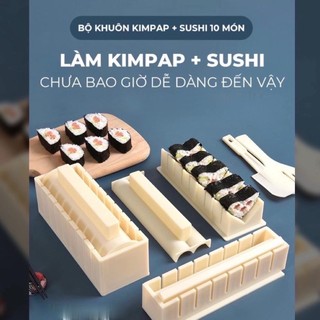 Bộ 10 Khuôn Làm Cơm Cuộn Lá Rong Biển Kimbap - Dụng Cụ Làm Sushi Nhựa Cao Cấp Hình Tim,Tròn,Chữ Nhật