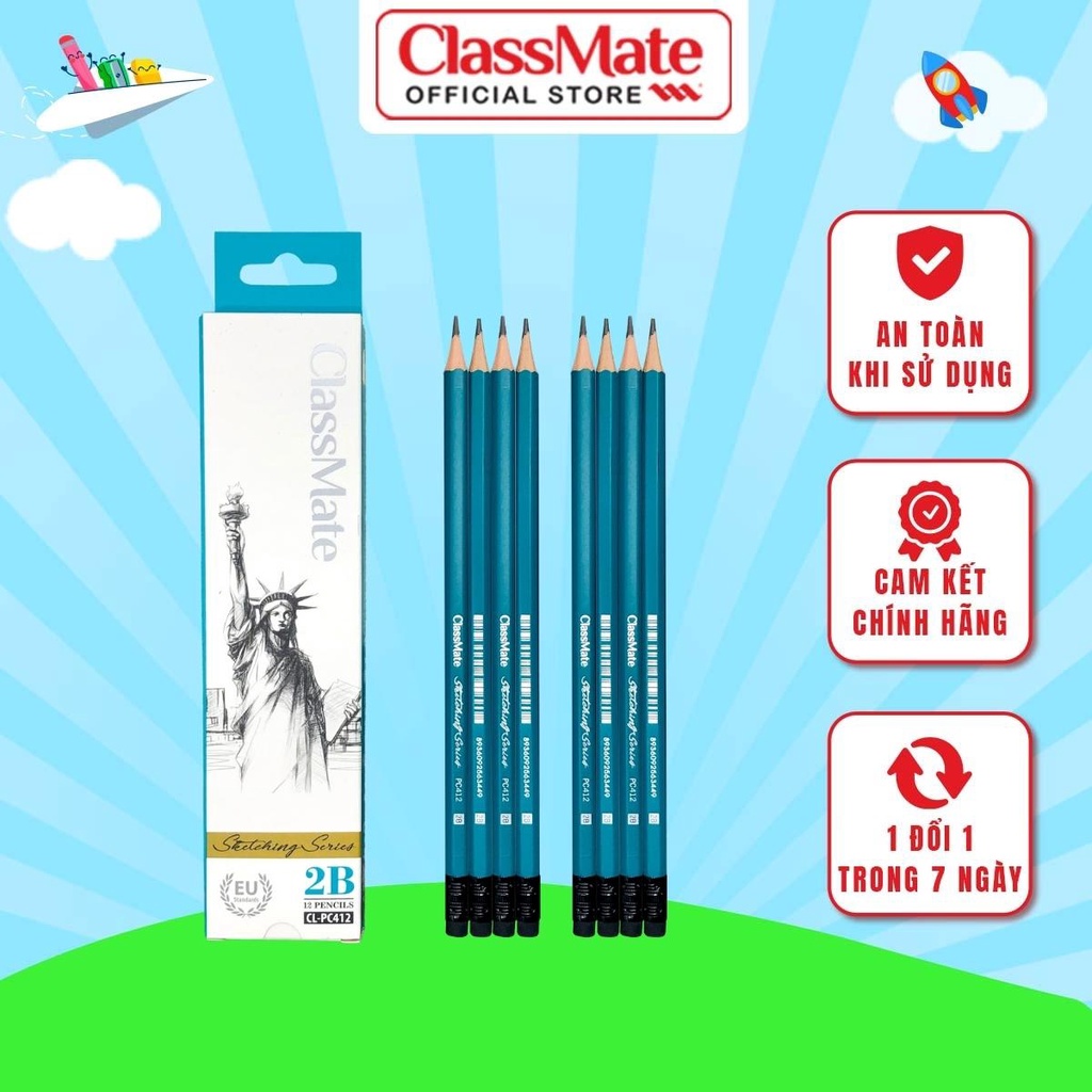 Combo 1 Hộp Bút Chì Gỗ Có Tẩy 2B CLASSMATE Nét Bút Mịn Chì Mềm, Dùng ...