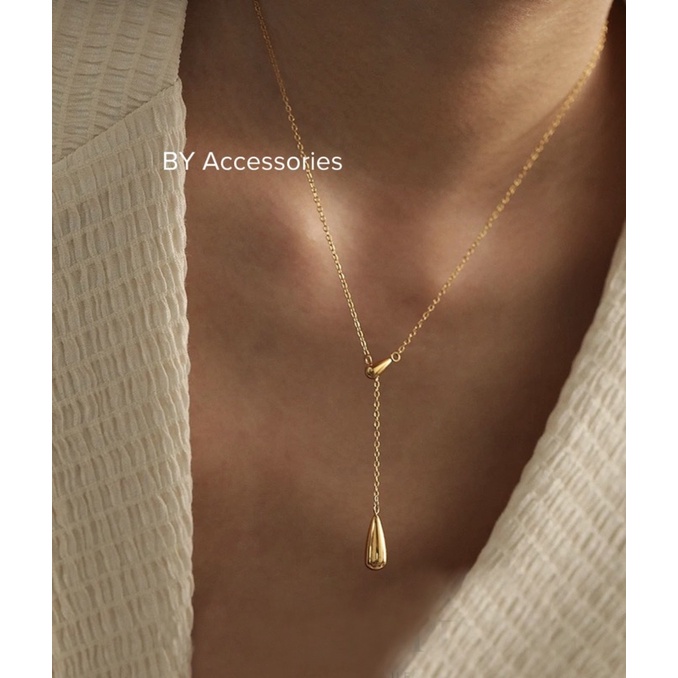 Dây chuyền nữ titan kiểu giọt nước thả dài vintage mạ vàng 18K không gỉ WN2277