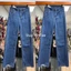 Quần Jeans ống đứng cắt vuông gấu Yến Tee , màu xanh đậm ảnh thật , mặc đi học , đi chơi