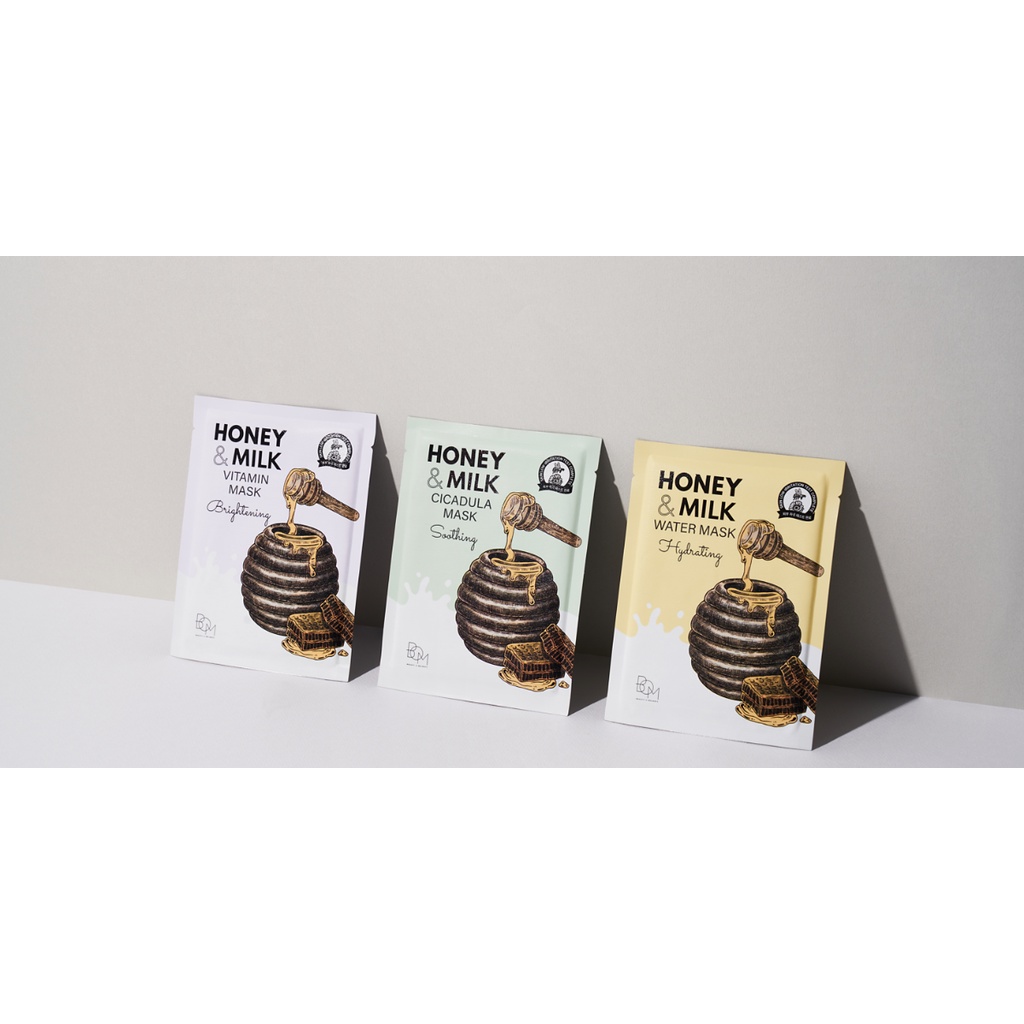 Combo 10 miếng mặt nạ BOM Honey & Milk Hydrating Water Mask Mặt Nạ Cấp Ẩm 25g - 8809721243114
