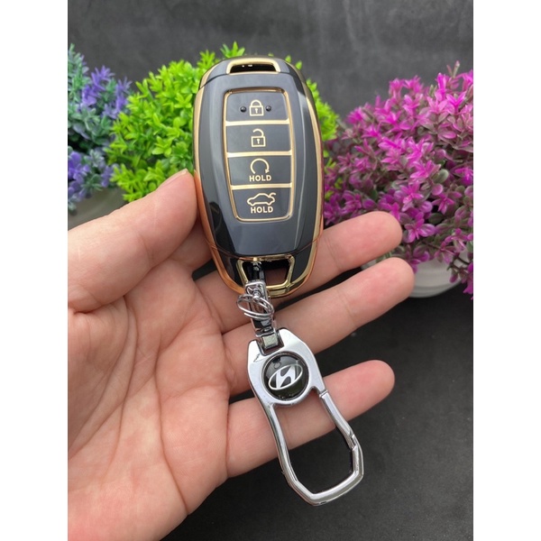 Bao chìa khóa Đen Vàng- Ốp chìa khóa  TPU Đen Vàng xe ô tô Huyndai accent loại 4 nút