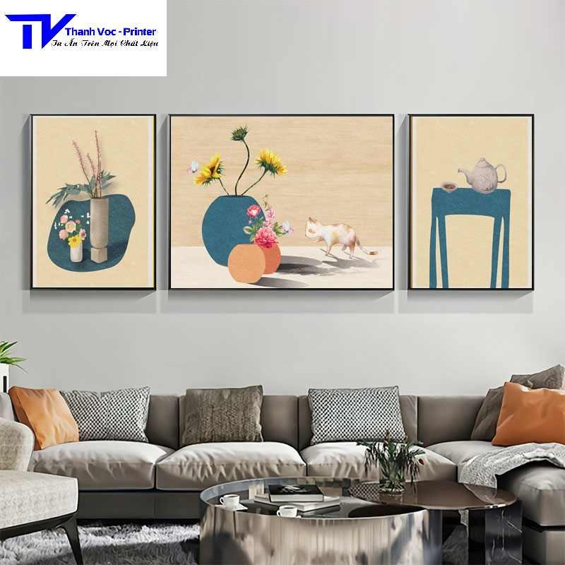 Tranh Treo Tường Bình Hoa , Tranh Tráng Gương ( Bộ 3 Tấm 2 Bé 1 To )
