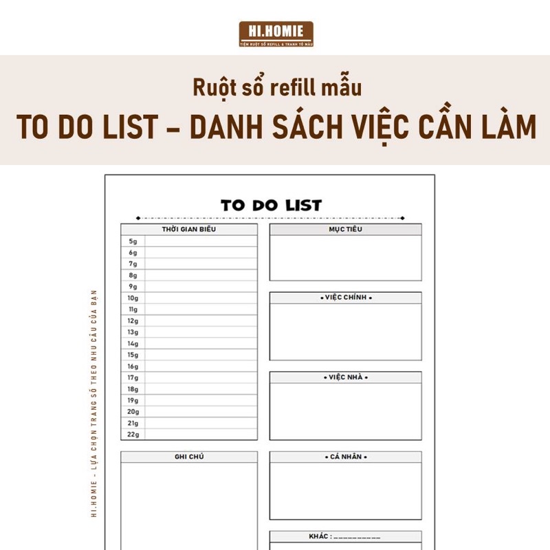 To do list - Danh sách những việc cần làm - Ruột sổ còng, giấy refill ...