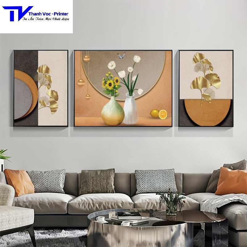 Tranh Treo Tường Bình Hoa , Tranh Tráng Gương ( Bộ 3 Tấm 2 Bé 1 To )