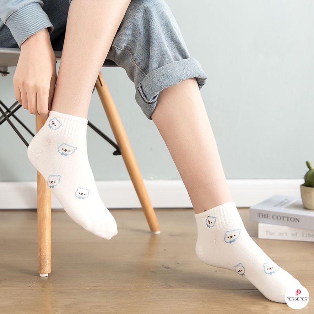 Tất vớ nữ cổ ngắn chất liệu cotton co giãn 4 chiều, set 5 đôi dễ phối đồ - Ekiu Shop