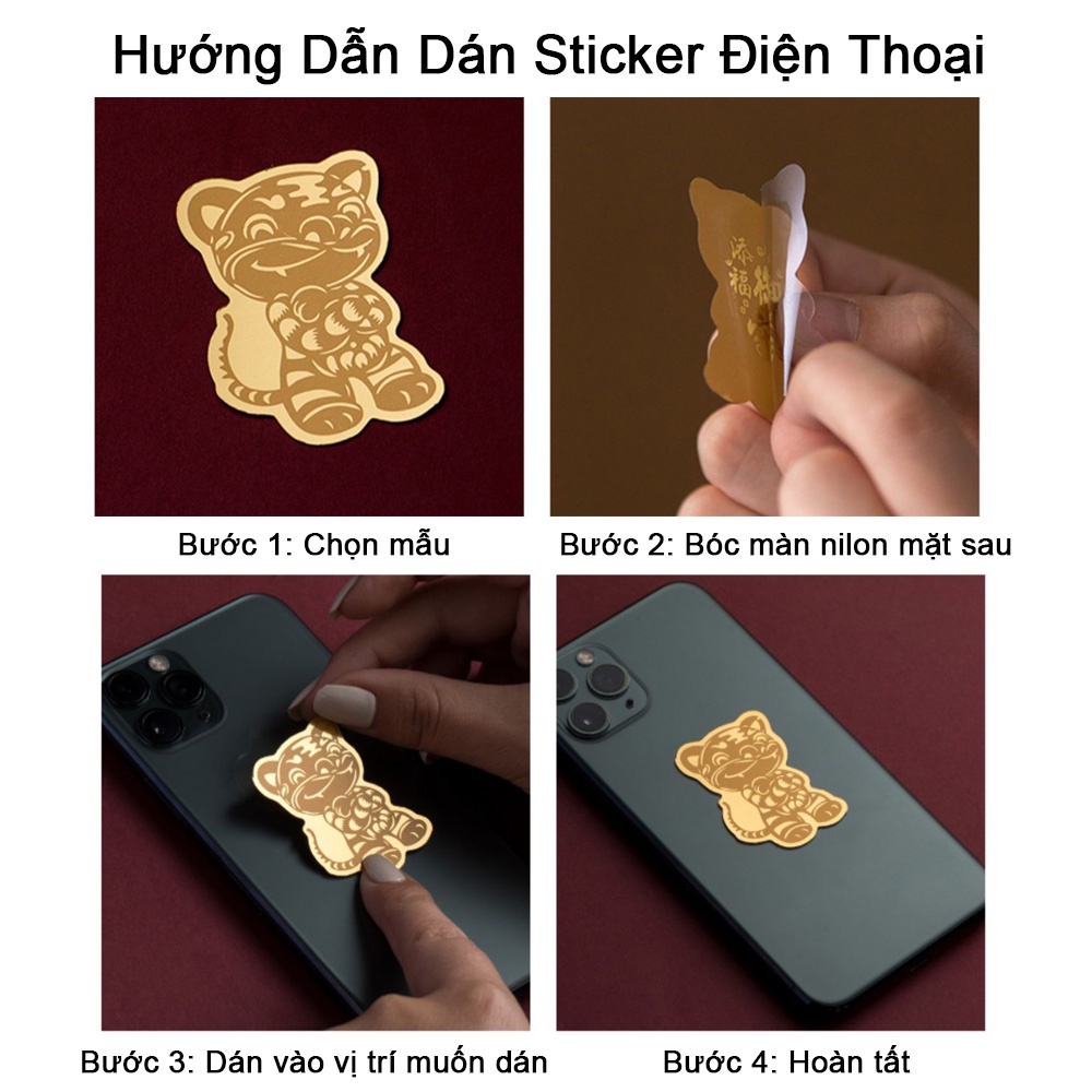[TRỢ GIÁ TẾT 2026] Miếng Dán Mèo Thần Tài Vàng Hút Tài Lộc , Miếng dán 12 con giáp Ngựa Vàng Dùng Dán Điện Thoại